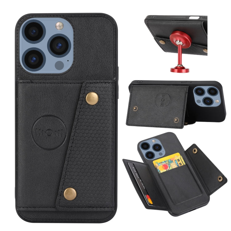 For iPhone 15 Pro Max Double Buckle Card Slots PU + TPU Phone Case(Black) - HoMEdemic™ 