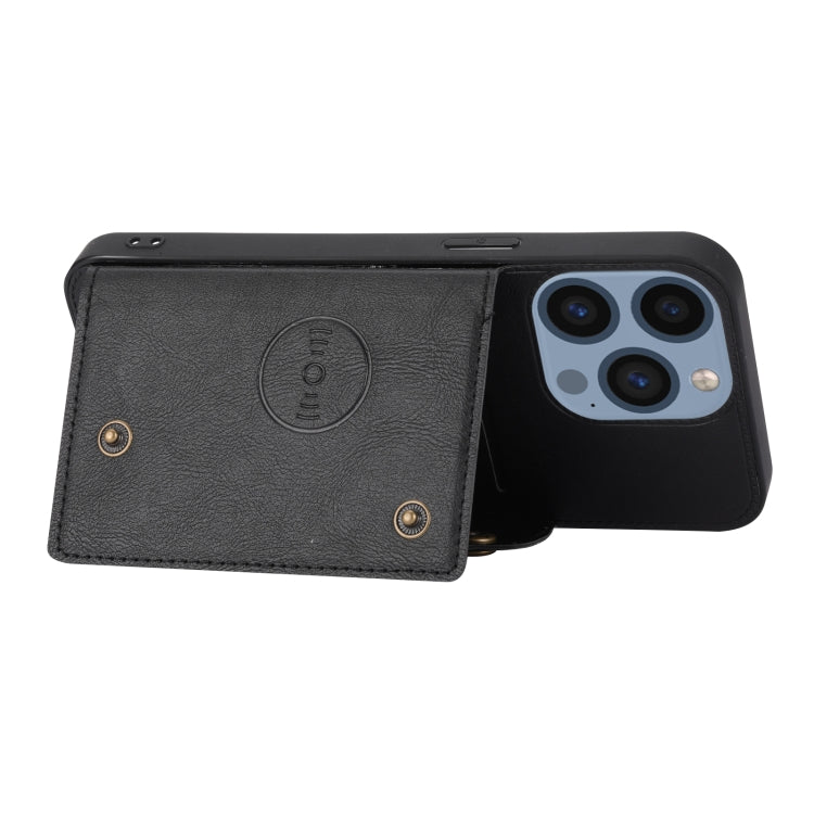 For iPhone 15 Pro Max Double Buckle Card Slots PU + TPU Phone Case(Black) - HoMEdemic™ 