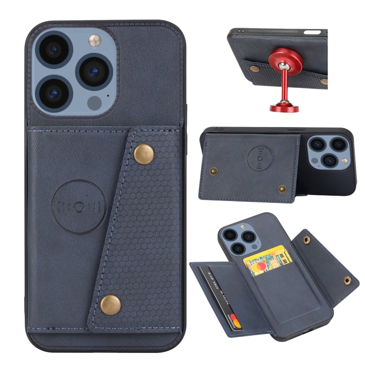 For iPhone 15 Pro Max Double Buckle Card Slots PU + TPU Phone Case(Blue) - HoMEdemic™ 