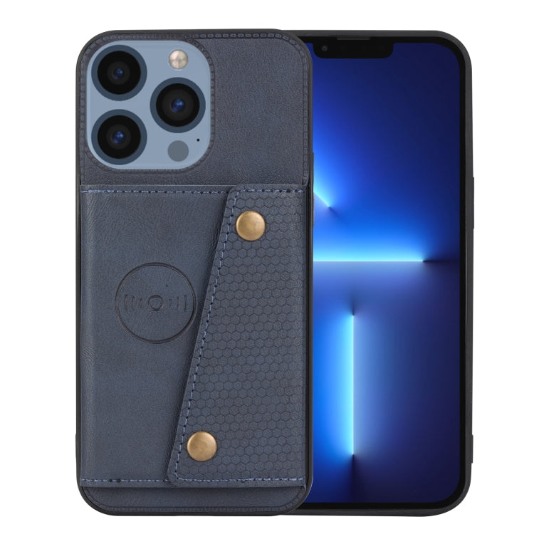 For iPhone 15 Pro Max Double Buckle Card Slots PU + TPU Phone Case(Blue) - HoMEdemic™ 