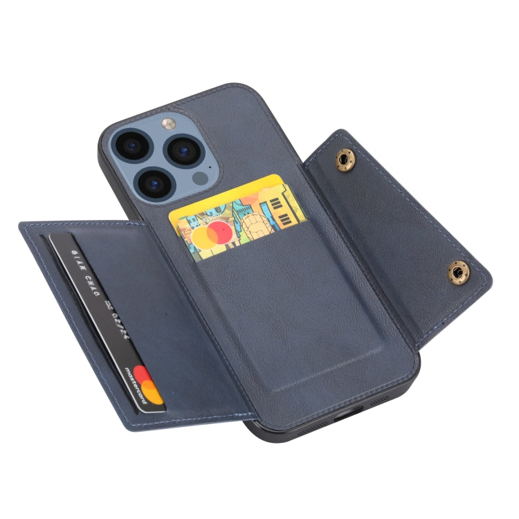 For iPhone 15 Pro Max Double Buckle Card Slots PU + TPU Phone Case(Blue) - HoMEdemic™ 