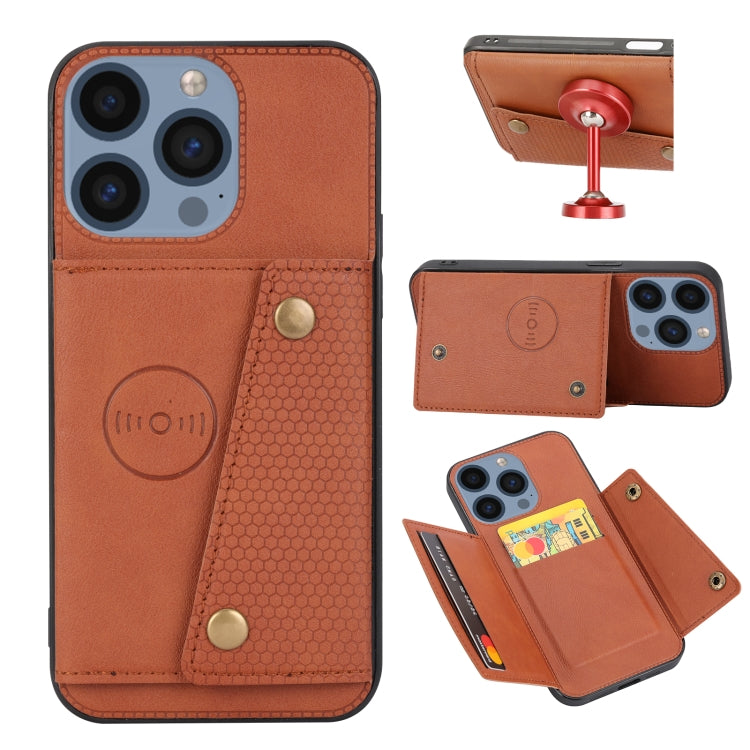 For iPhone 15 Pro Max Double Buckle Card Slots PU + TPU Phone Case(Brown) - HoMEdemic™ 