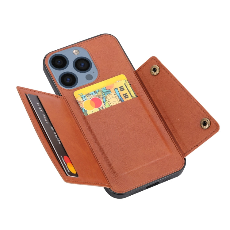 For iPhone 15 Pro Max Double Buckle Card Slots PU + TPU Phone Case(Brown) - HoMEdemic™ 