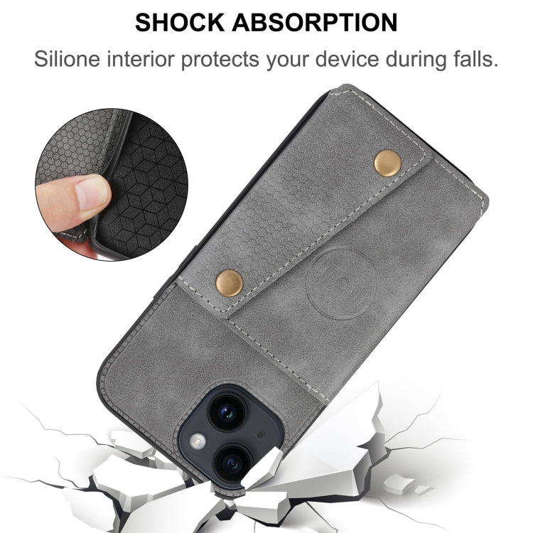 For iPhone 15 Pro Max Double Buckle Card Slots PU + TPU Phone Case(Brown) - HoMEdemic™ 