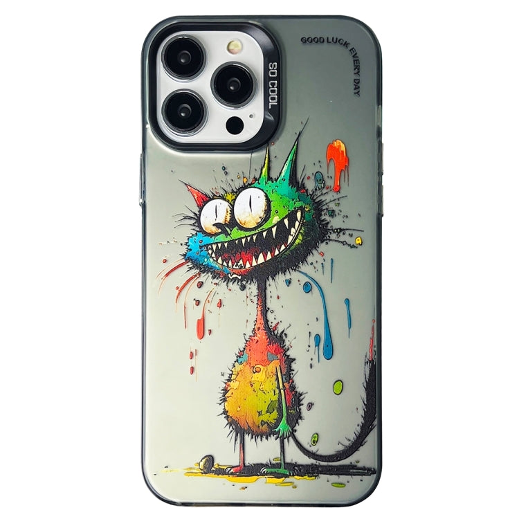 For iPhone 15 Pro Max Double Layer Color Silver Series Animal Oil Painting Phone Case(Big Eyed Cat) - HoMEdemic™ 