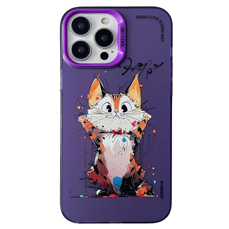 For iPhone 15 Pro Max Double Layer Color Silver Series Animal Oil Painting Phone Case(Cuddle Cat) - HoMEdemic™ 