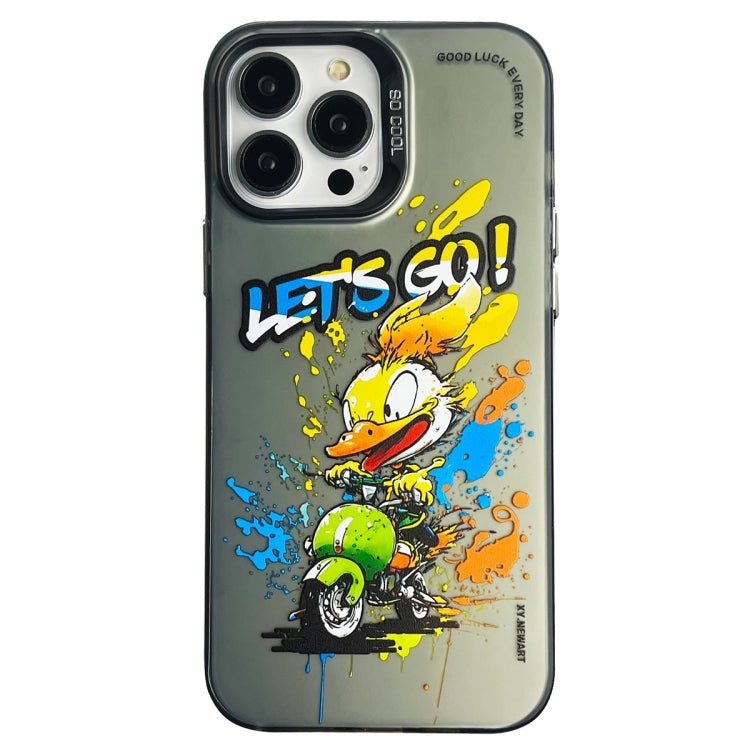 For iPhone 15 Pro Max Double Layer Color Silver Series Animal Oil Painting Phone Case(Duck Rush) - HoMEdemic™ 
