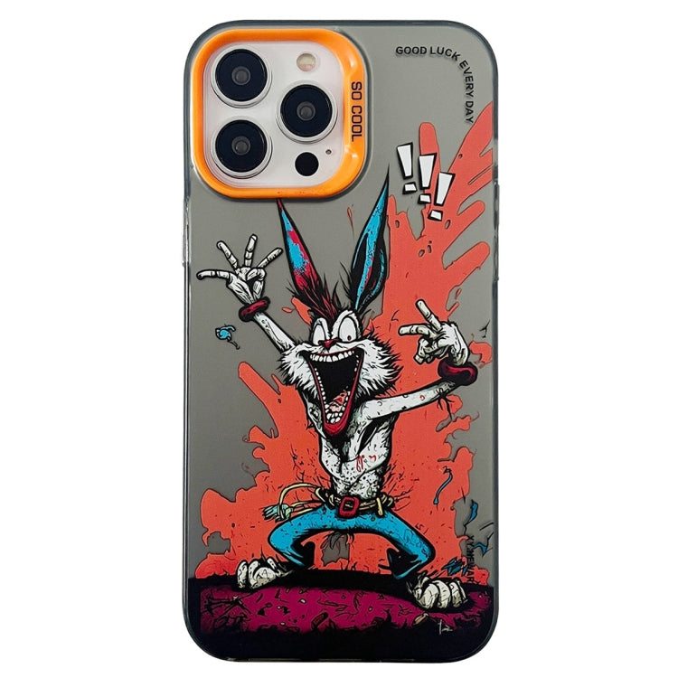 For iPhone 15 Pro Max Double Layer Color Silver Series Animal Oil Painting Phone Case(Gesture Rabbit) - HoMEdemic™ 