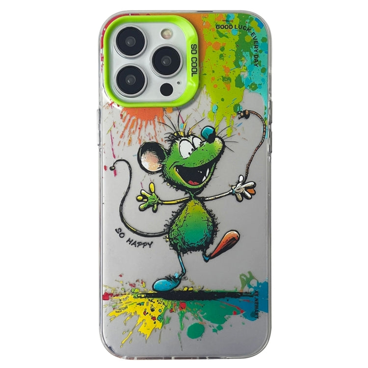 For iPhone 15 Pro Max Double Layer Color Silver Series Animal Oil Painting Phone Case(Happy Mouse) - HoMEdemic™ 
