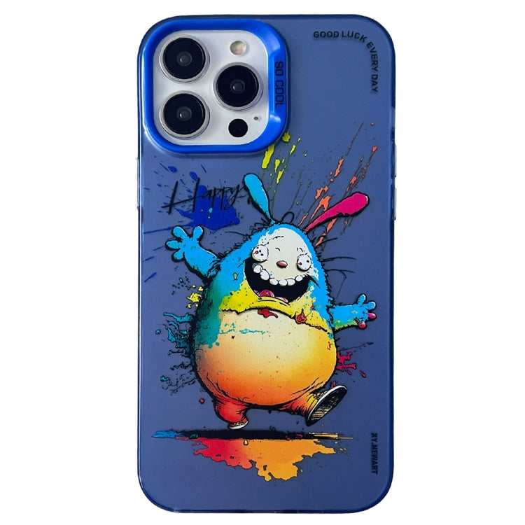 For iPhone 15 Pro Max Double Layer Color Silver Series Animal Oil Painting Phone Case(Happy Rabbit) - HoMEdemic™ 