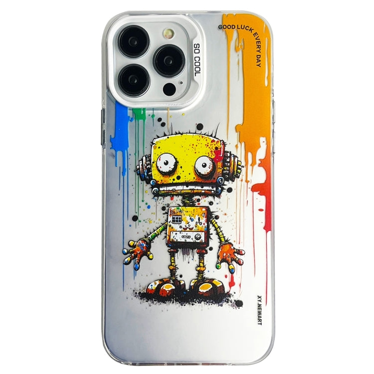 For iPhone 15 Pro Max Double Layer Color Silver Series Animal Oil Painting Phone Case(Robot) - HoMEdemic™ 