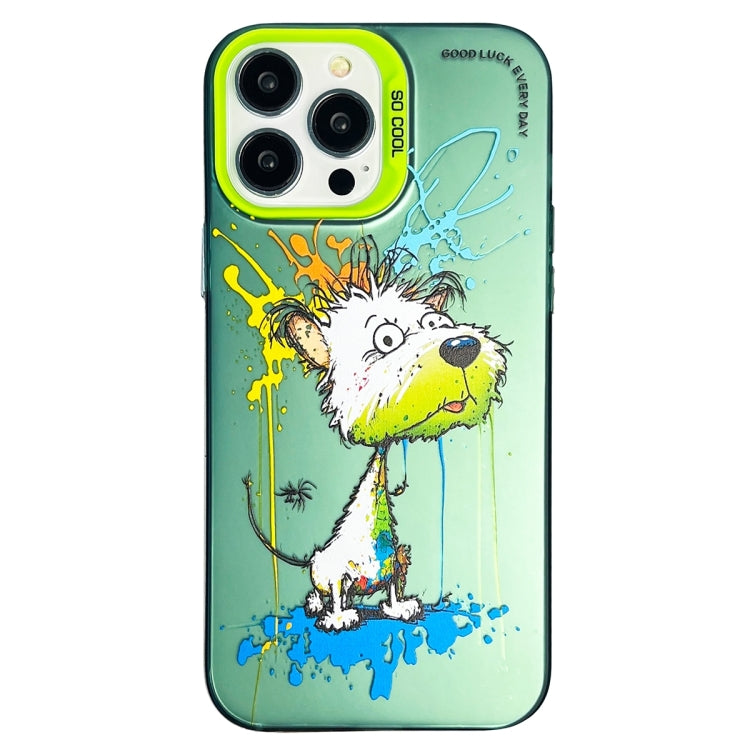 For iPhone 15 Pro Max Double Layer Color Silver Series Animal Oil Painting Phone Case(White Dog) - HoMEdemic™ 