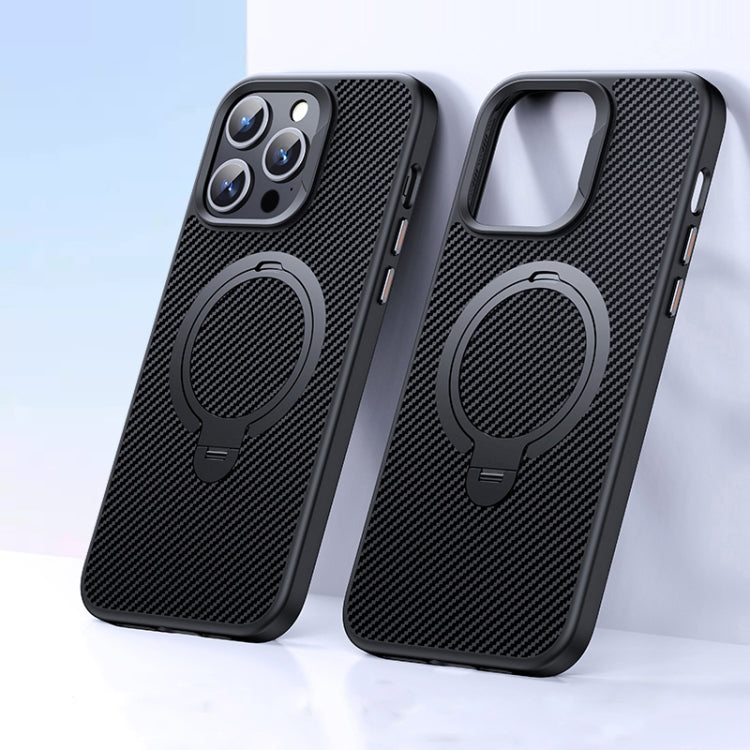 For iPhone 15 Pro Max Double Ring MagSafe Holder Carbon Fiber Phone Case(Black) - HoMEdemic™ 