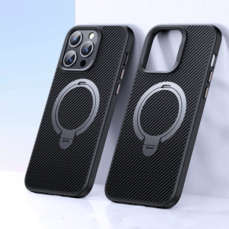 For iPhone 15 Pro Max Double Ring MagSafe Holder Carbon Fiber Phone Case(Silver) - HoMEdemic™ 