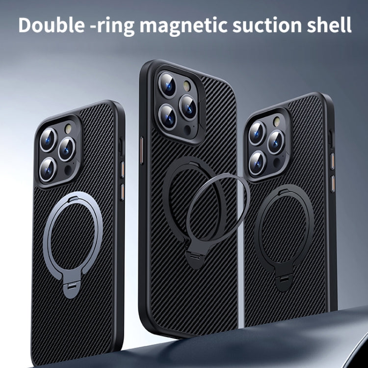 For iPhone 15 Pro Max Double Ring MagSafe Holder Carbon Fiber Phone Case(Silver) - HoMEdemic™ 