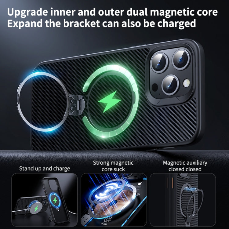 For iPhone 15 Pro Max Double Ring MagSafe Holder Carbon Fiber Phone Case(Silver) - HoMEdemic™ 