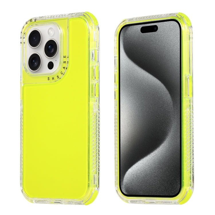 For iPhone 15 Pro Max Dreamland 3 in 1 Clear Color Transparent Frame PC + TPU Phone Case(Fluorescent Green) - HoMEdemic™ 