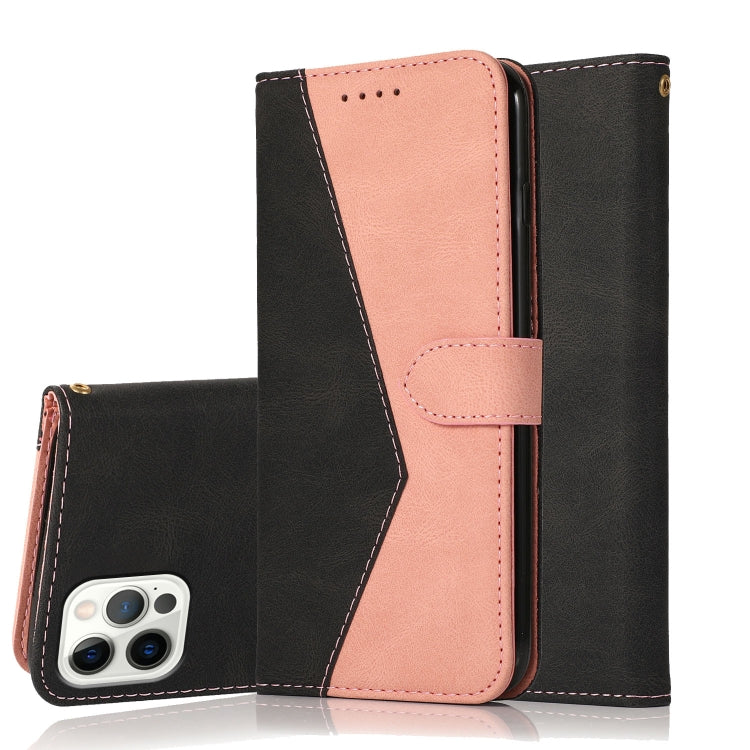For iPhone 15 Pro Max Dual-color Stitching Leather Phone Case(Black Rose Gold) - HoMEdemic™ 