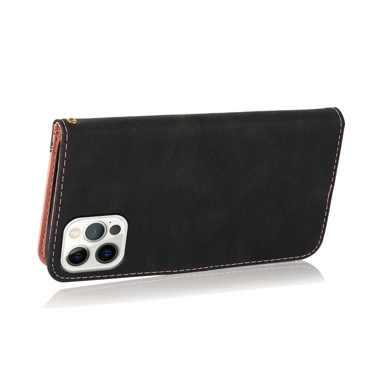 For iPhone 15 Pro Max Dual-color Stitching Leather Phone Case(Black Rose Gold) - HoMEdemic™ 