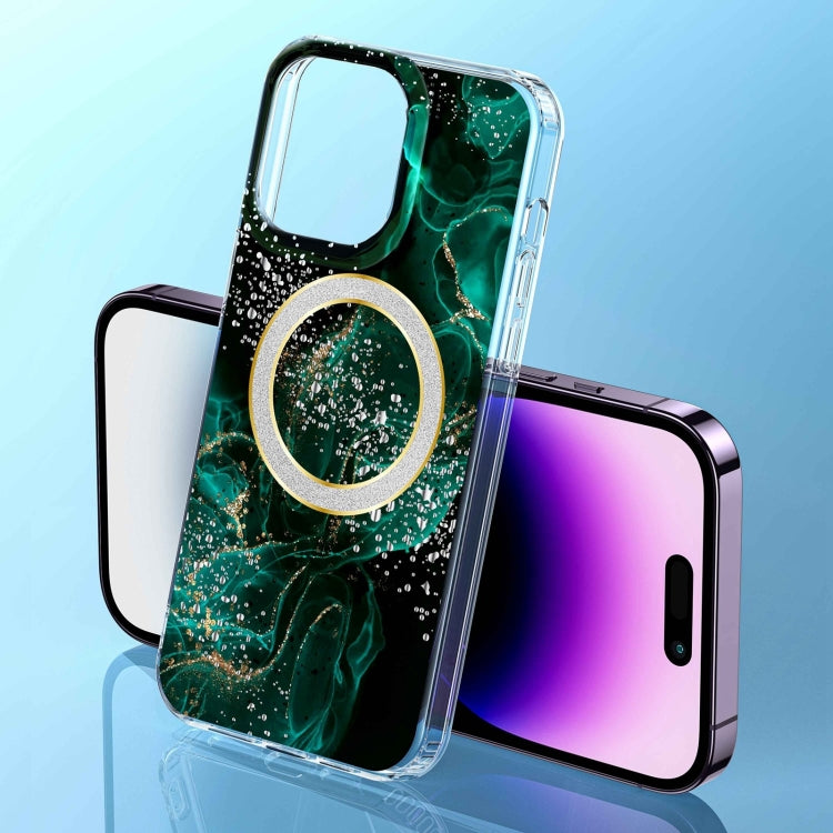 For iPhone 15 Pro Max Dual-side IMD Marble Magsafe Phone Case(Dark Green) - HoMEdemic™ 