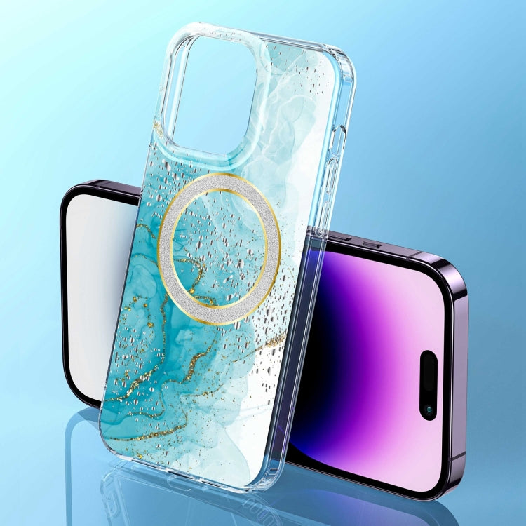 For iPhone 15 Pro Max Dual-side IMD Marble Magsafe Phone Case(Sky Blue) - HoMEdemic™ 