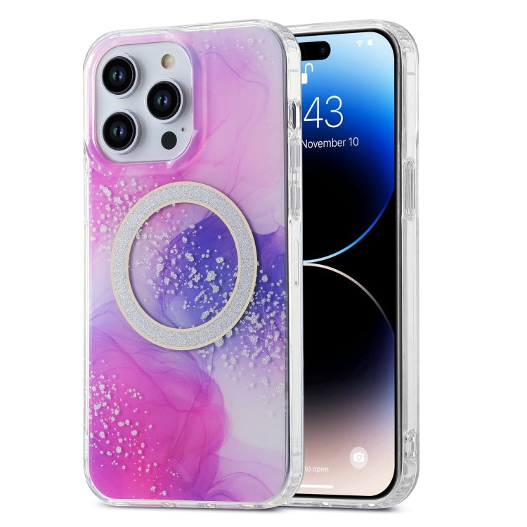 For iPhone 15 Pro Max Dual-side IMD Marble Magsafe Phone Case(Smudged Purple) - HoMEdemic™ 