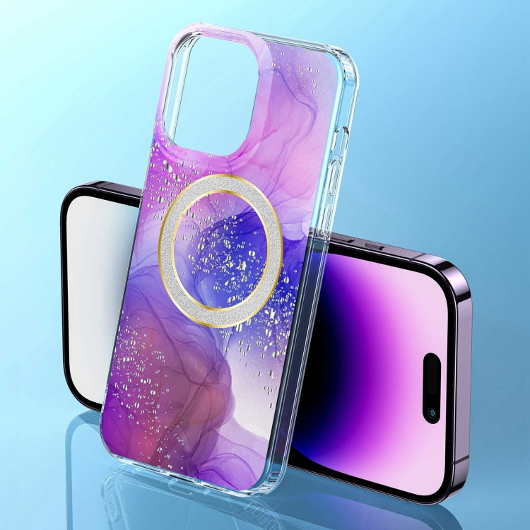 For iPhone 15 Pro Max Dual-side IMD Marble Magsafe Phone Case(Smudged Purple) - HoMEdemic™ 
