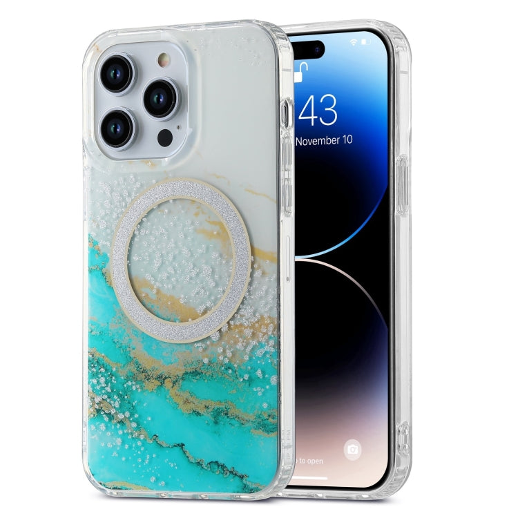 For iPhone 15 Pro Max Dual-side IMD Marble Magsafe Phone Case(White Green) - HoMEdemic™ 