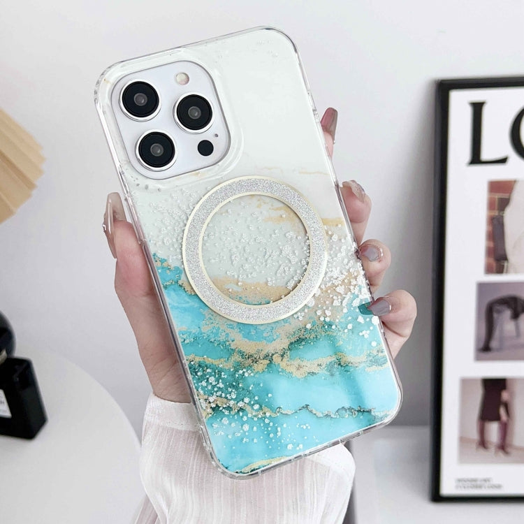 For iPhone 15 Pro Max Dual-side IMD Marble Magsafe Phone Case(White Green) - HoMEdemic™ 