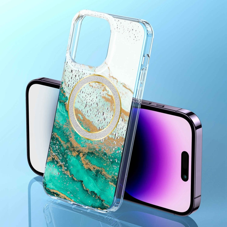 For iPhone 15 Pro Max Dual-side IMD Marble Magsafe Phone Case(White Green) - HoMEdemic™ 