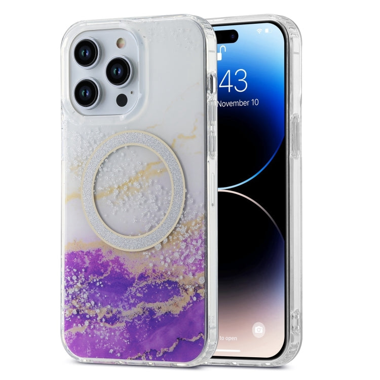 For iPhone 15 Pro Max Dual-side IMD Marble Magsafe Phone Case(White Purple) - HoMEdemic™ 