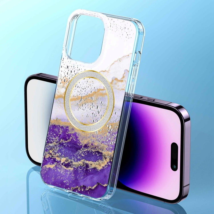 For iPhone 15 Pro Max Dual-side IMD Marble Magsafe Phone Case(White Purple) - HoMEdemic™ 