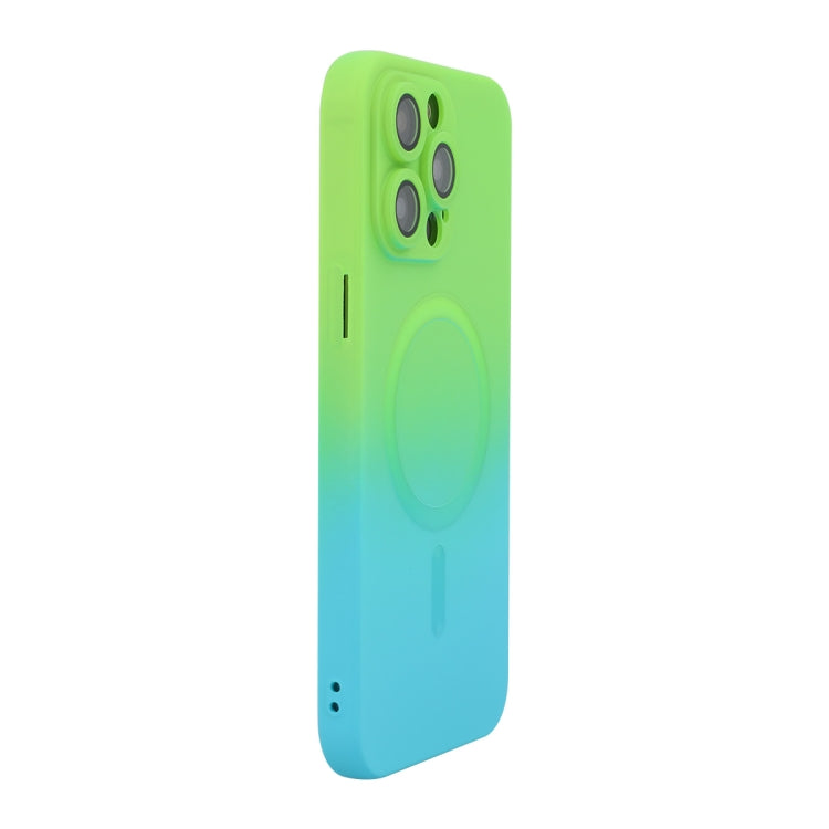 For iPhone 15 Pro Max ENKAY Hat-Prince MagSafe Rainbow Gradient Silicone Phone Case with Lens Film(Green Blue) - HoMEdemic™ 