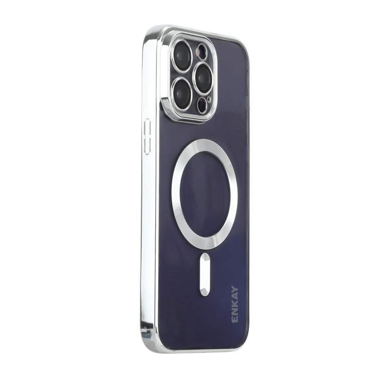For iPhone 15 Pro Max ENKAY Hat-Prince Magsafe Electroplated TPU Clear Shockproof Phone Case(Silver) - HoMEdemic™ 