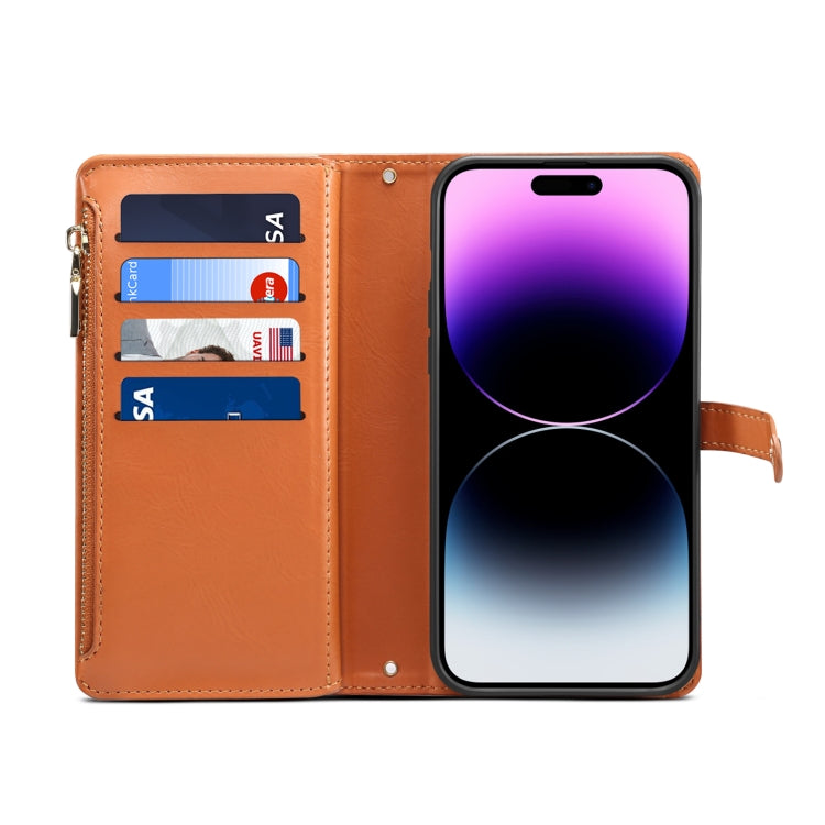 For iPhone 15 Pro Max ESEBLE Star Series Lanyard Zipper Wallet RFID Leather Case(Brown) - HoMEdemic™ 