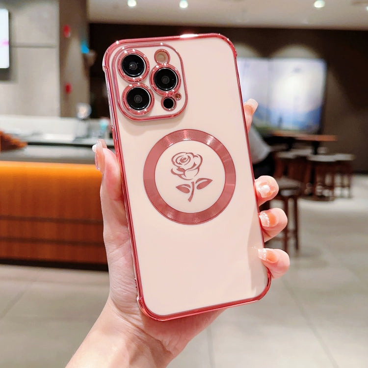 For iPhone 15 Pro Max Electroplate Side Roses Flower MagSafe Phone Case(Pink) - HoMEdemic™ 