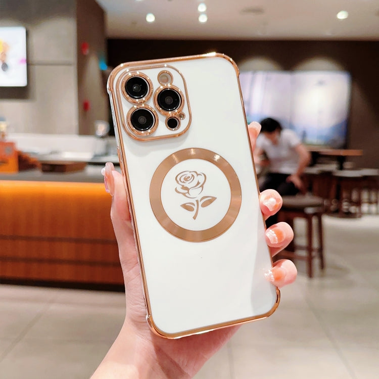 For iPhone 15 Pro Max Electroplate Side Roses Flower MagSafe Phone Case(White) - HoMEdemic™ 
