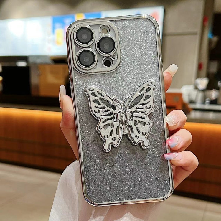 For iPhone 15 Pro Max Electroplated Gradient Glitter 3D Butterfly TPU Phone Case(Gradient Silver) - HoMEdemic™ 
