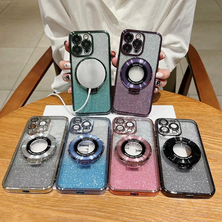 For iPhone 15 Pro Max Electroplated Holder Gradient Glitter MagSafe Phone Case(Blue) - HoMEdemic™ 