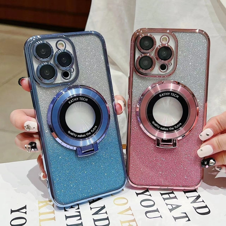 For iPhone 15 Pro Max Electroplated Holder Gradient Glitter MagSafe Phone Case(Blue) - HoMEdemic™ 
