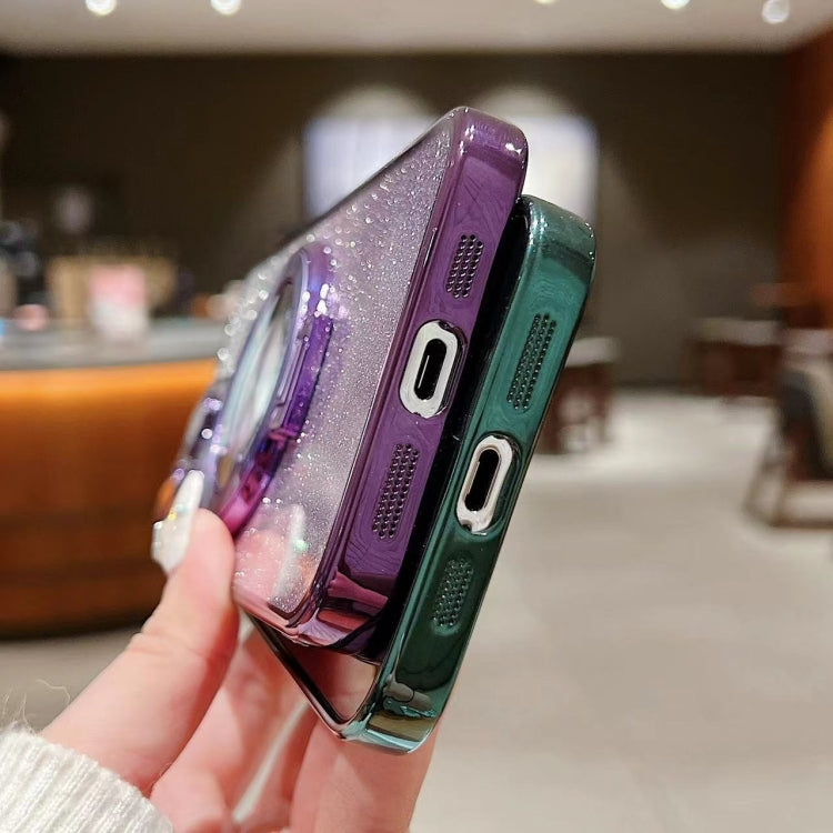 For iPhone 15 Pro Max Electroplated Holder Gradient Glitter MagSafe Phone Case(Purple) - HoMEdemic™ 