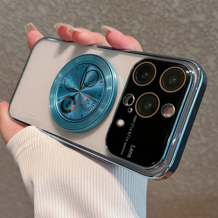 For iPhone 15 Pro Max Electroplated Large Window Bracket PC Phone Case(Blue) - HoMEdemic™ 