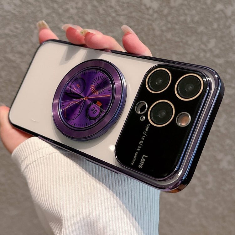 For iPhone 15 Pro Max Electroplated Large Window Bracket PC Phone Case(Purple) - HoMEdemic™ 
