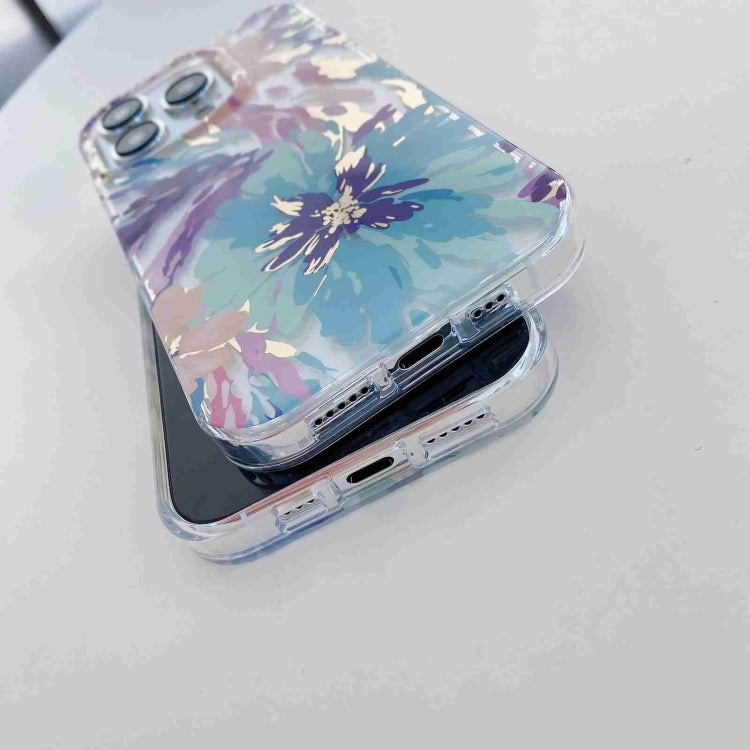For iPhone 15 Pro Max Electroplated Symphony Phone Case(White Blue Flower) - HoMEdemic™ 