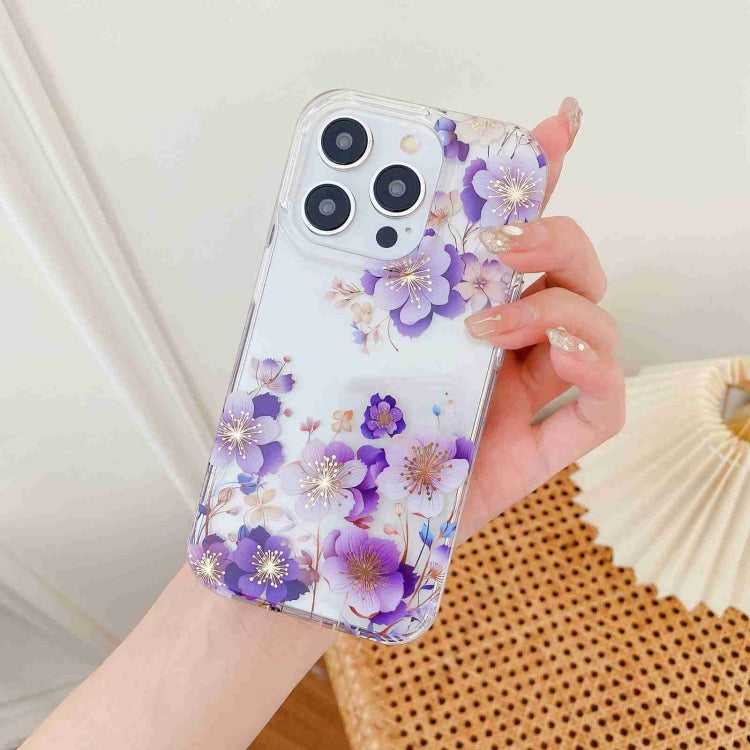 For iPhone 15 Pro Max Electroplated Symphony Phone Case(White Purple Flower) - HoMEdemic™ 