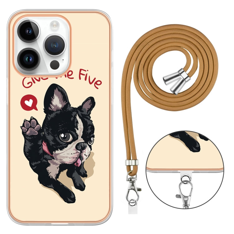 For iPhone 15 Pro Max Electroplating Dual-side IMD Phone Case with Lanyard(Lucky Dog) - HoMEdemic™ 