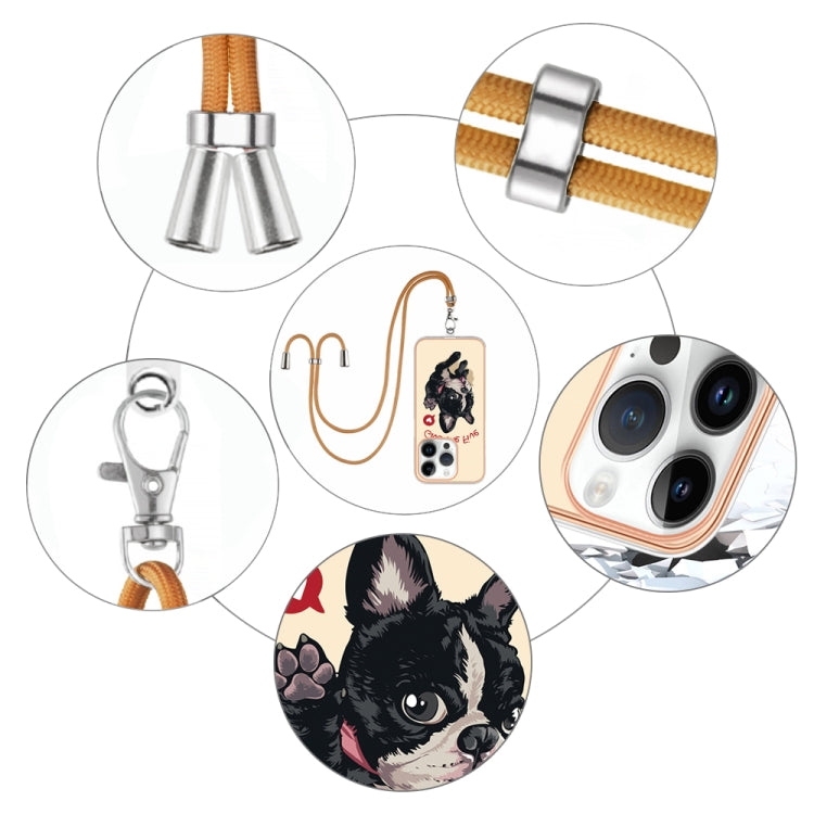 For iPhone 15 Pro Max Electroplating Dual-side IMD Phone Case with Lanyard(Lucky Dog) - HoMEdemic™ 