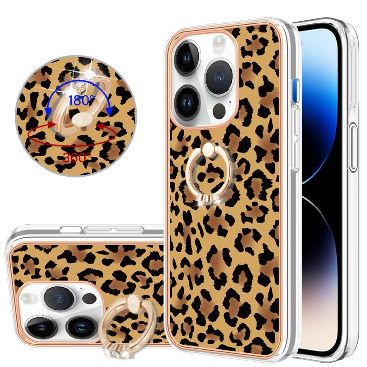 For iPhone 15 Pro Max Electroplating Dual-side IMD Phone Case with Ring Holder(Leopard Print) - HoMEdemic™ 