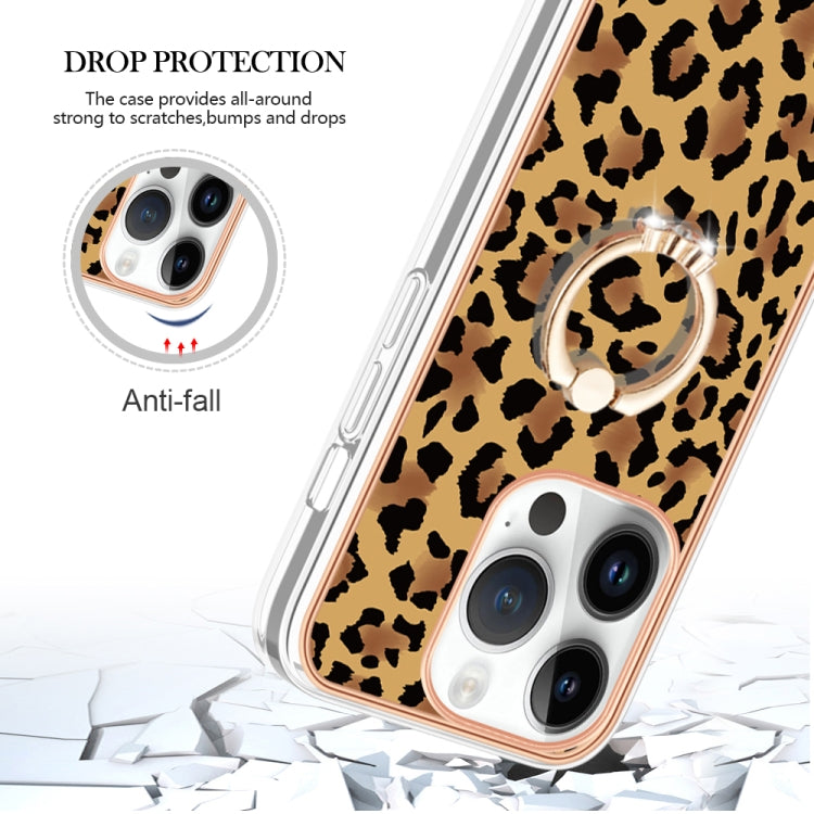 For iPhone 15 Pro Max Electroplating Dual-side IMD Phone Case with Ring Holder(Leopard Print) - HoMEdemic™ 