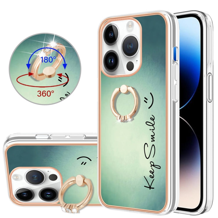 For iPhone 15 Pro Max Electroplating Dual-side IMD Phone Case with Ring Holder(Smile) - HoMEdemic™ 